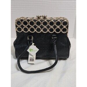 NWT Le Miel Black Vegan Leather w\ Gold Color Details LJQ019